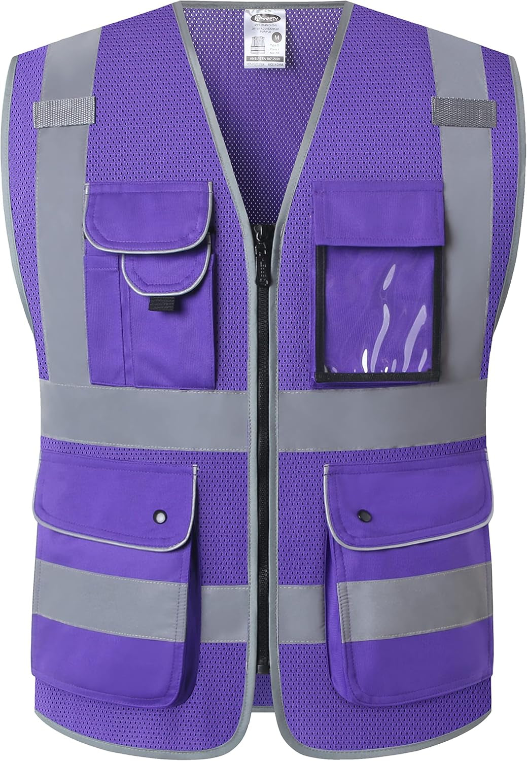 9 Pockets Class 2 High Visibility Zipper Front Safety Vest with Reflective Strips, Meets ANSI/ISEA Standards (Large, 150-Pink)