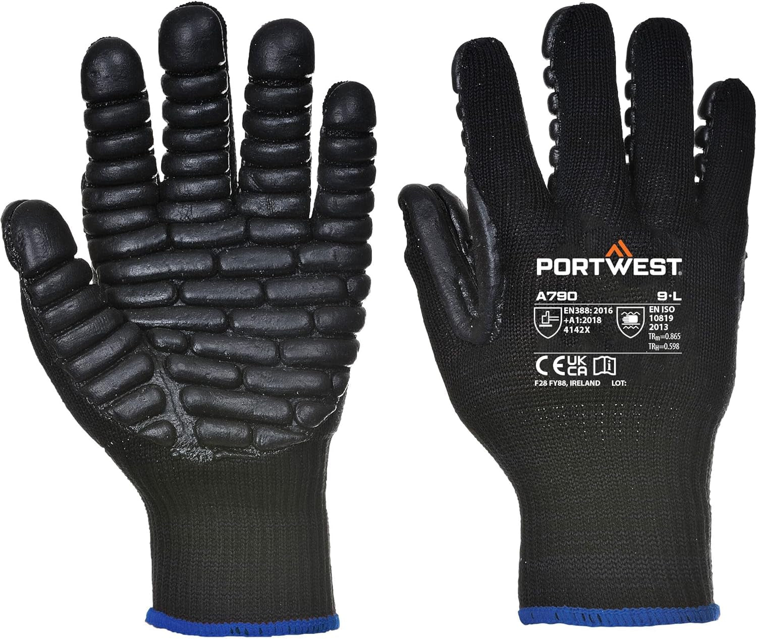 A790 Safety Shock Absorbing Glove with anti Vibration Palm Pods ANSI, Large