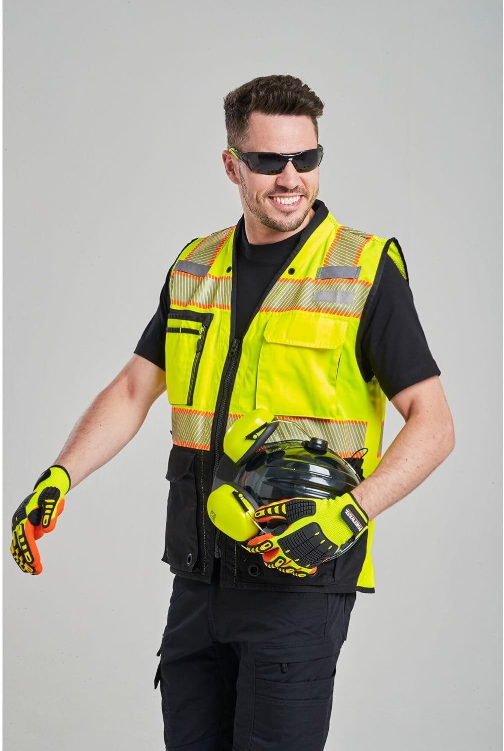 A721 anti Impact Safety Work Gloves - Lightweight Nitrile Grip Impact Reducing Protective Work Gloves Yellow/Orange