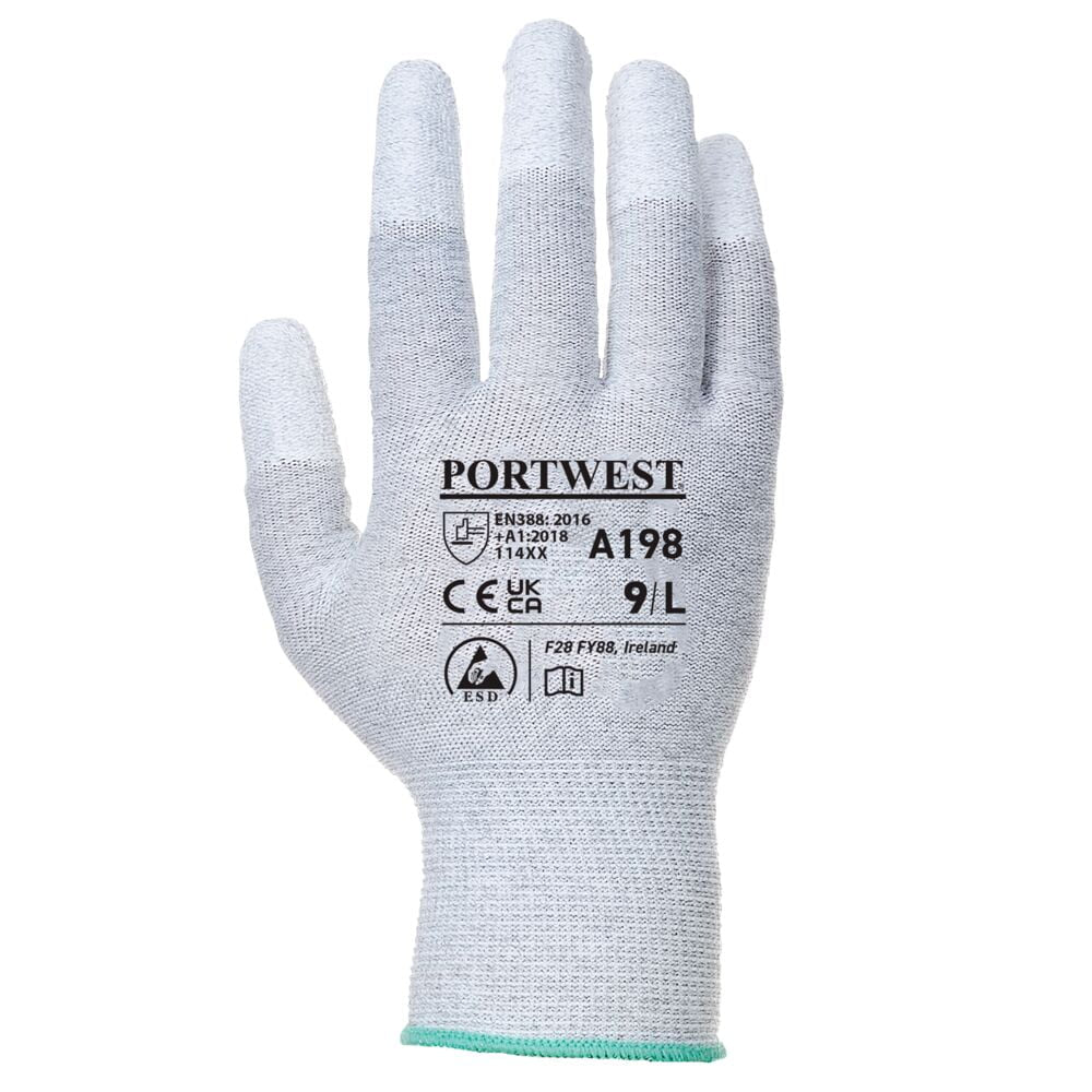 A198 ESD Antistatic PU Fingertip Work Gloves Gray, X-Small-KarWorkwear