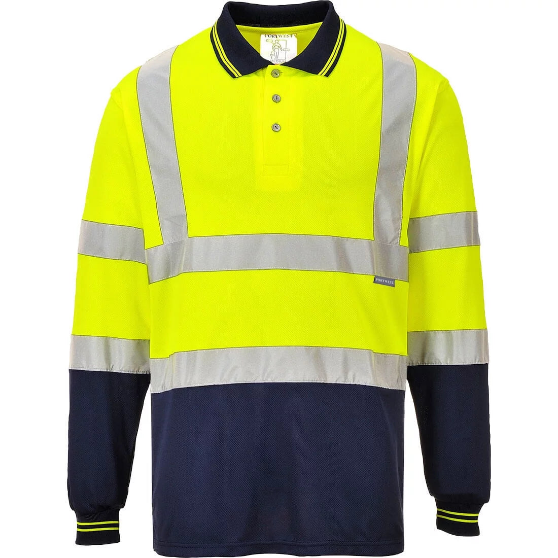 S279 Two-Tone Long Sleeve Polo Shirt Yellow/Navy, Medium-KarWorkwear