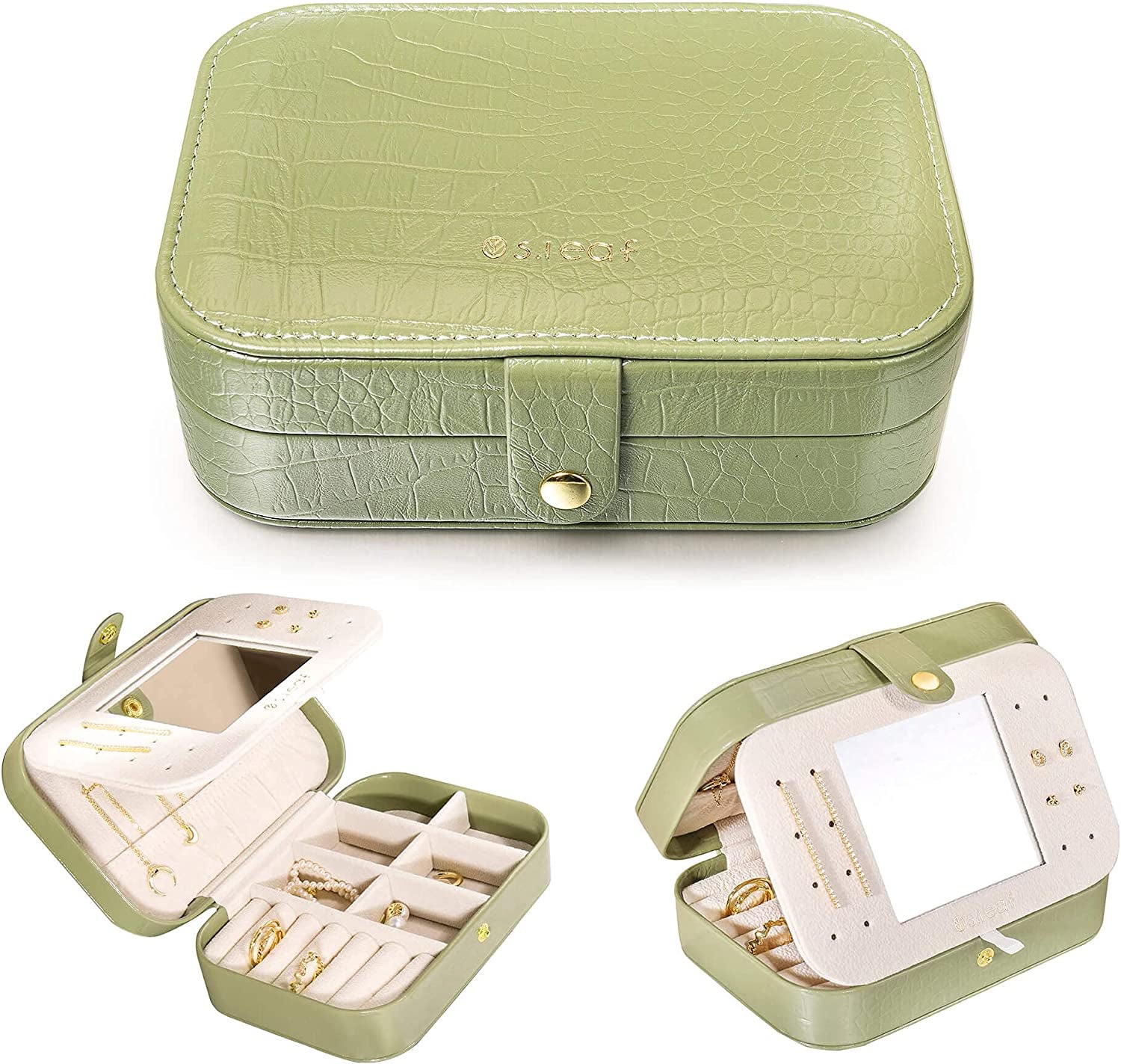 Travel Jewelry Box - Portable Case for Women (18 Crocodile Avocade Big)