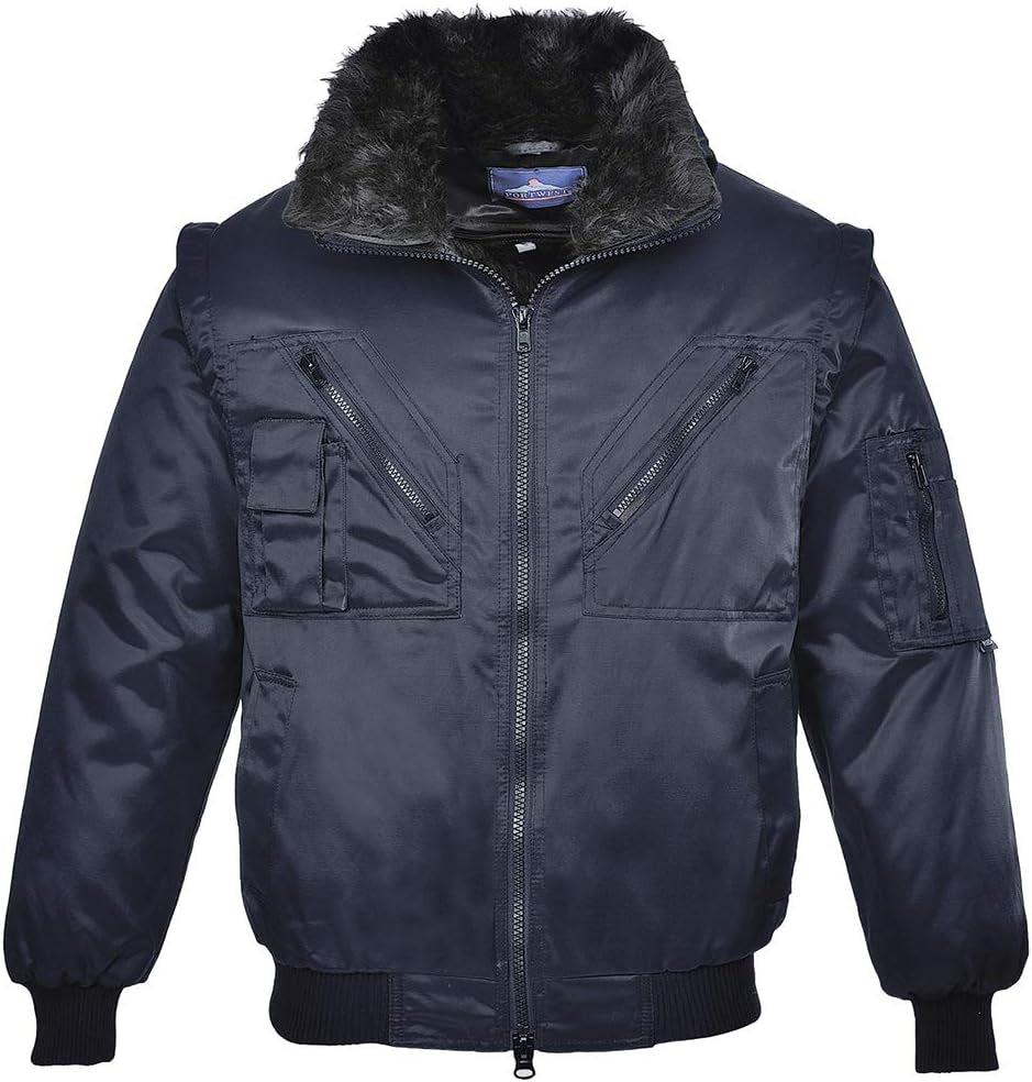 Pilot Jacket Bomber Work Wear Coat Heavyweight Aviator Protective Casual, Navy, Large