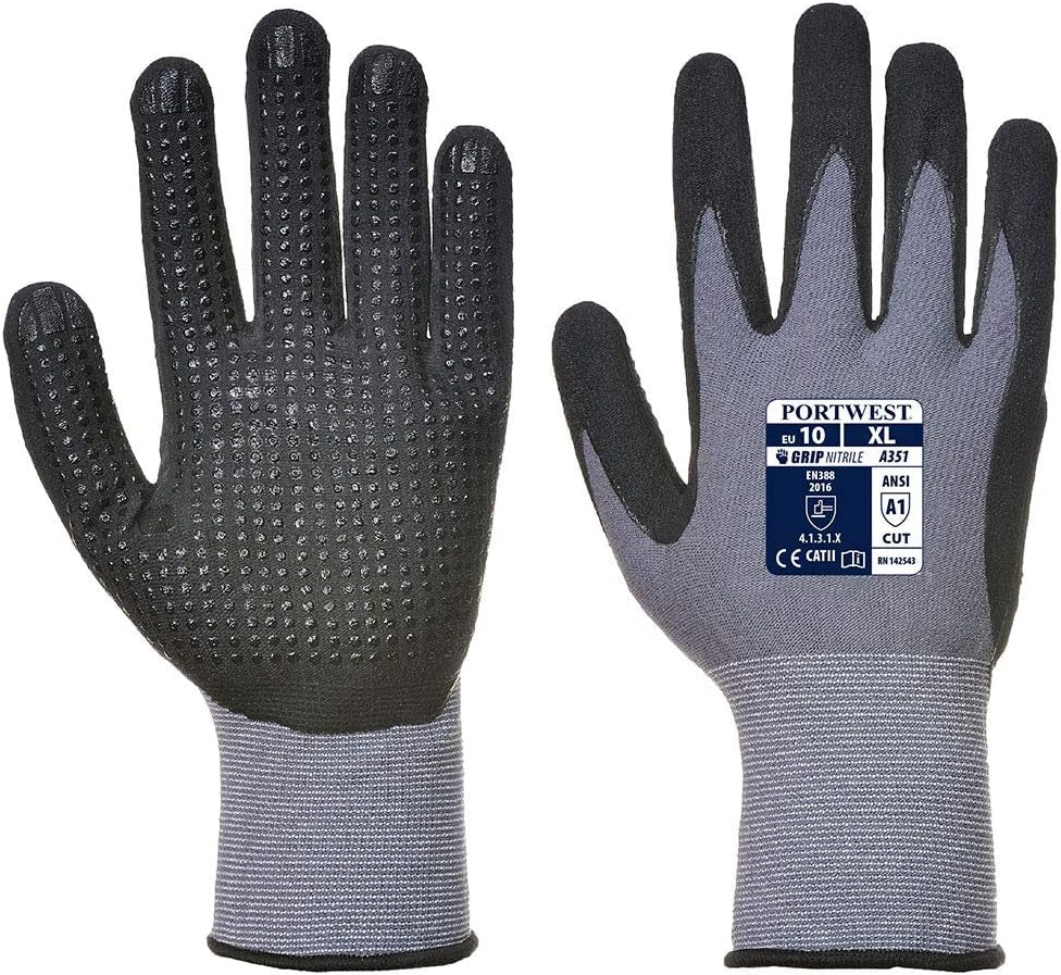 A351 Dermiflex plus Handling Glove with Pu/Nitrile Foam Palm Grip ANSI, Large