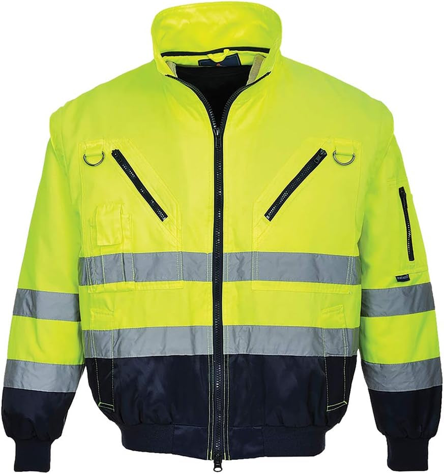 Hi-Vis Pilot Jacket Visibility Reflective Safety Protective Work Wear Coat ANSI 3, Yellownavy, Large