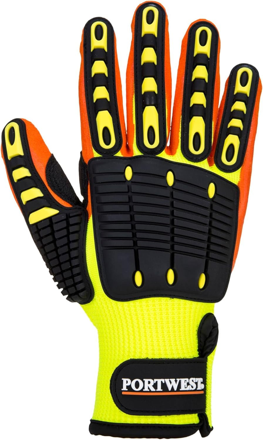 A721 anti Impact Safety Work Gloves - Lightweight Nitrile Grip Impact Reducing Protective Work Gloves Yellow/Orange
