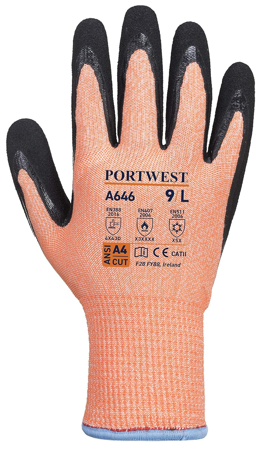 A646 Vis-Tex Winter HR Cut Nitrile Glove Orange/Black, X-Large