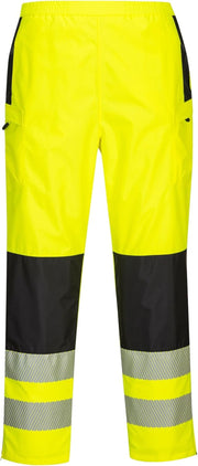 PW386 Hi Vis Womens Rain Trousers Waterproof 300D Oxford Work over Pants with Segmented Reflective Tape