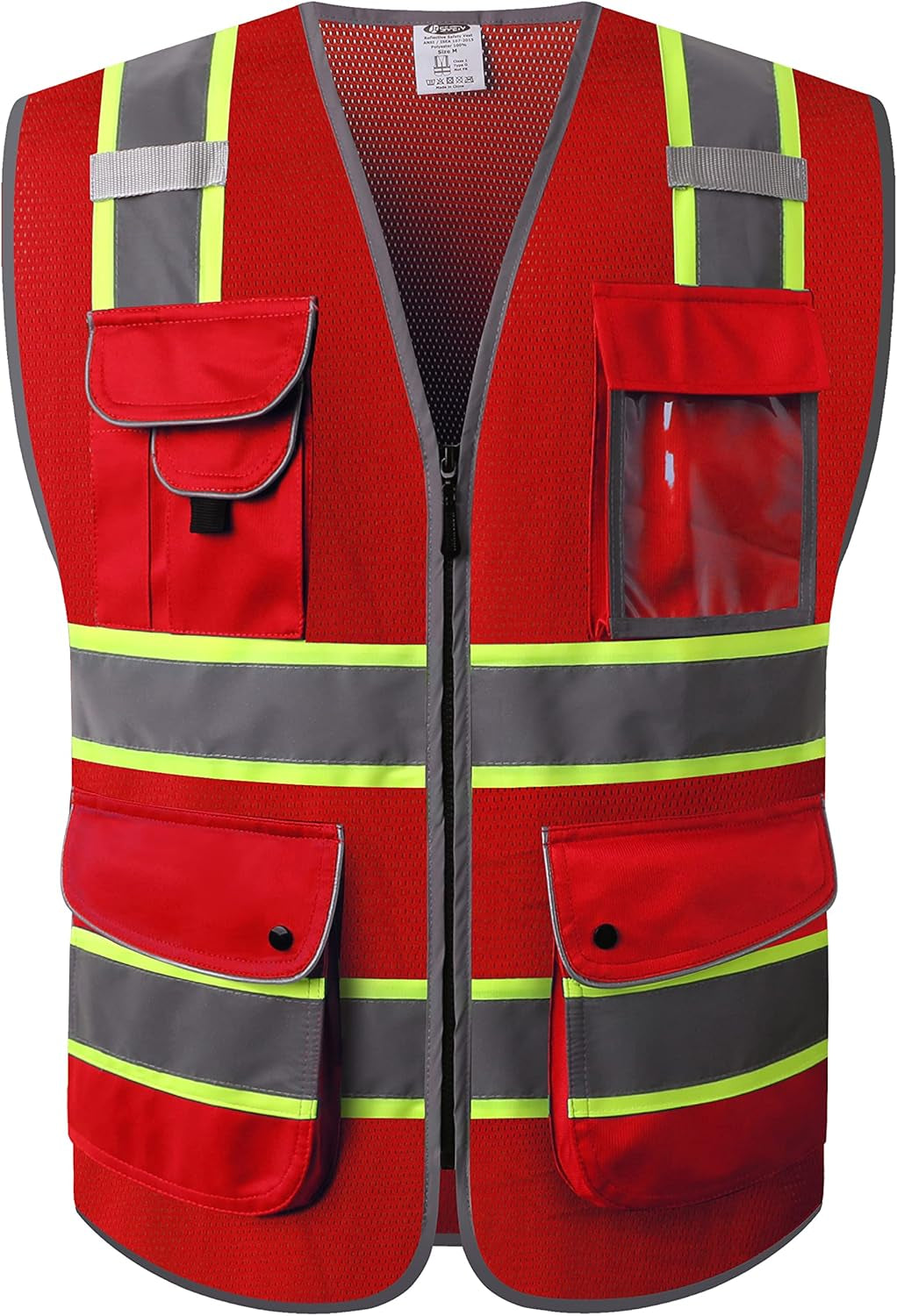 9 Pockets Class 2 High Visibility Zipper Front Safety Vest with Reflective Strips, Meets ANSI/ISEA Standards (Large, 150-Pink)