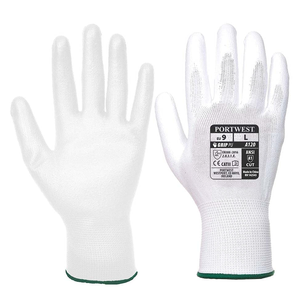 VA120 Smooth Vending PU Coated Palm Dipped Work Gloves White, Medium