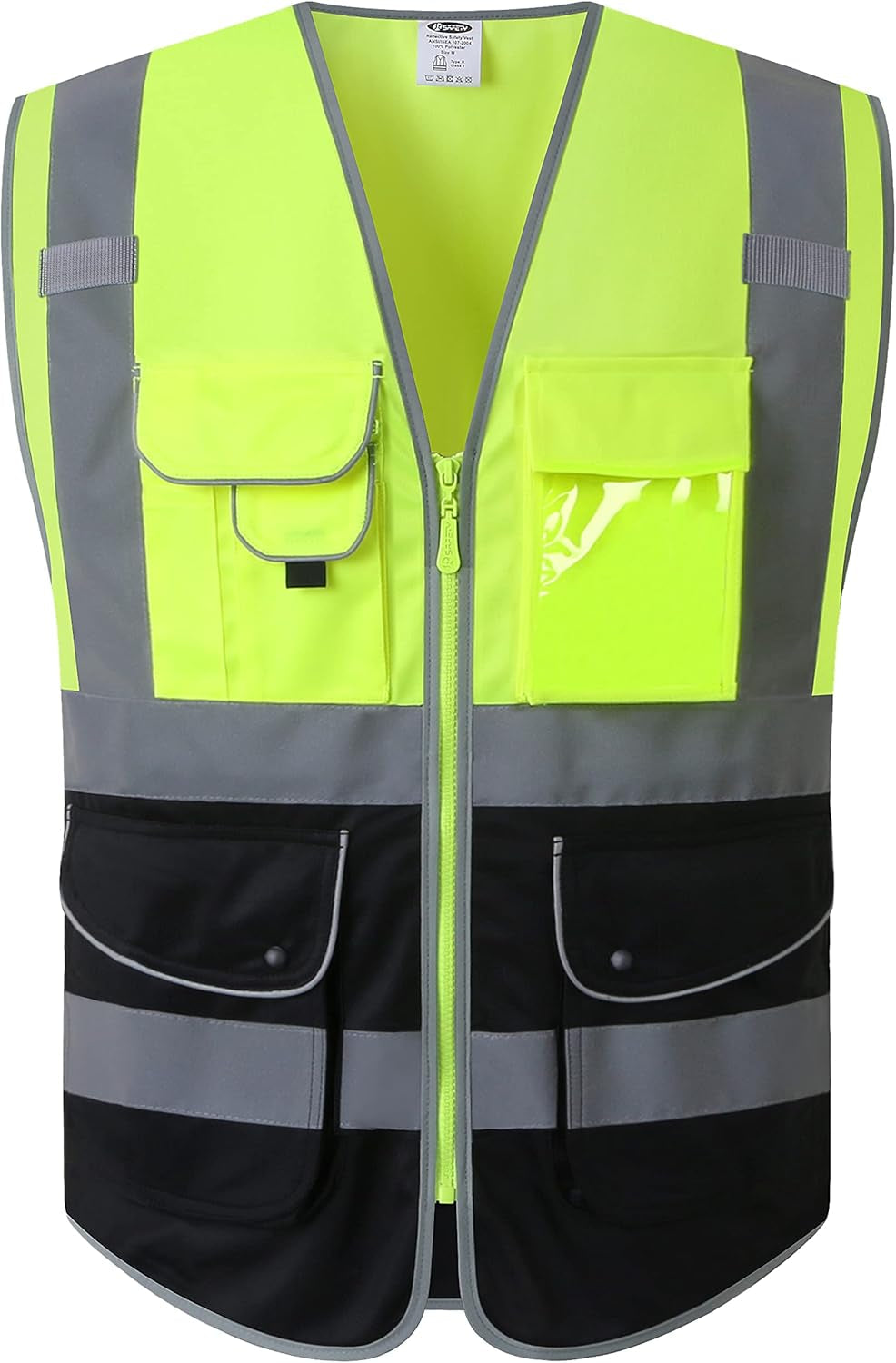 9 Pockets Class 2 High Visibility Zipper Front Safety Vest with Reflective Strips, Meets ANSI/ISEA Standards (Large, 150-Pink)