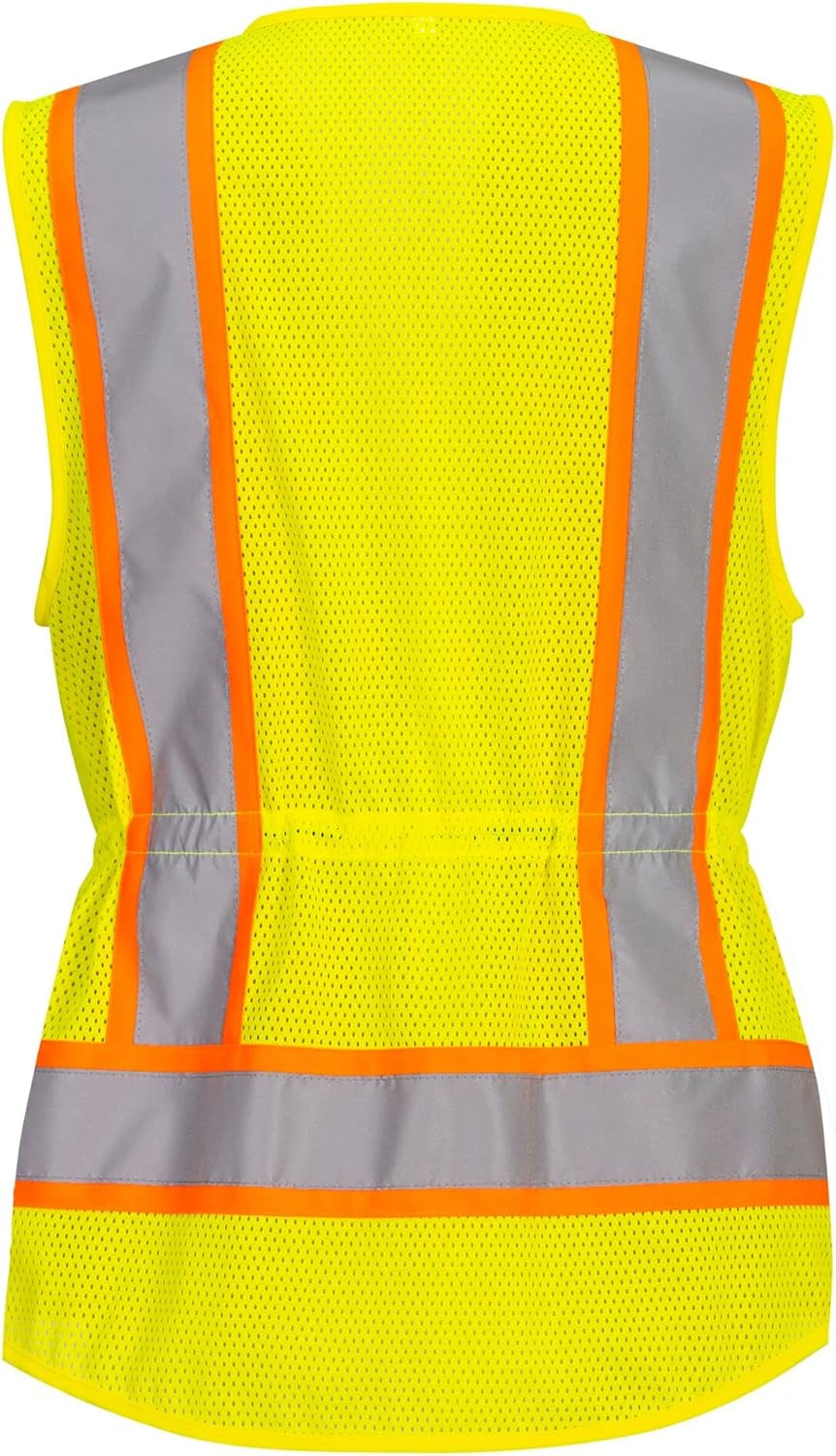 US392 Women'S Hi Vis Safety Work Vest with Reflective Tape Yellow, Large